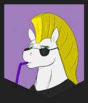 anthro bendy_straw blonde_hair cosplay drinking_straw duckface eyewear green_eyes hair looking_at_viewer male mohawk ponification simple_background solo sunglasses stoopedhooy cartoon_network hasbro johnny_bravo_(series) my_little_pony fan_character johnny_bravo equid equine horse mammal digital_media_(artwork) portrait