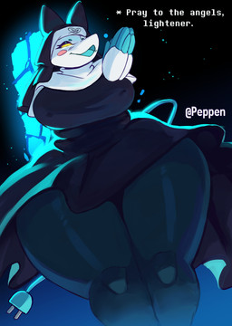 anthro big_breasts black_body blush blush_stickers breasts clothed clothing curvy_figure delta_rune_(emblem) eyelashes female floating_hands habit hourglass_figure huge_hips huge_thighs looking_at_viewer nipple_outline nun_outfit praying_hands solo symbol tail text thick_thighs white_body wide_hips yellow_eyes peppen_draws deltarune undertale_(series) tasque_manager darkner felid mammal robot_anthro 2026 absurd_res english_text hi_res