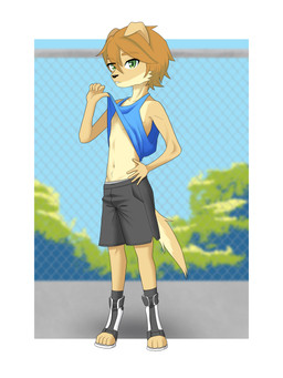 anthro athletic_wear bottomwear brown_hair clothed clothing clothing_lift countershade_face countershade_tail countershade_torso countershading digitigrade digitigrade_footwear fence footwear fur furgonomic_footwear furgonomics green_eyes hair looking_at_viewer male multicolored_body multicolored_fur navel outside plant shirt shirt_lift shorts shrub solo standing tail topwear two_tone_body two_tone_fur underwear white_body white_countershading young young_anthro young_male ghosthoof bird_dog canid canine canis domestic_dog golden_retriever hunting_dog mammal retriever absurd_res hi_res