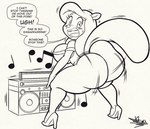 anthro big_butt boombox bottomless butt clothed clothing dialogue female footwear gold_boombox_(prevence) high_heels huge_butt shoes solo text thick_thighs twerking tansau animaniacs warner_brothers minerva_mink mammal mink mustelid musteline true_musteline 2023 digital_media_(artwork) english_text hi_res