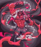 big_muscles biker boots bottomwear chain clothed clothing fingerless_gloves footwear gloves handwear male mighty_princes muscular muscular_male not_furry open_clothing open_shirt open_topwear red_body shirt shoes shorts solo topwear rickleone demon humanoid orc