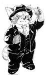 anthro clothing eyebrows eyewear glasses hat headgear headwear male necktie slightly_chubby solo suit thick_eyebrows young zimsanada2 lifewonders tokyo_afterschool_summoners zhurong_(tas) ailurid mammal red_panda hi_res monochrome