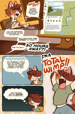 anthro clothed clothed_anthro clothing computer dialogue electronics eyewear glasses inner_ear_fluff inside male map phone speech_bubble text thinking thought_bubble tuft puppeypawbs syrup_(puppeypawbs) calico_cat domestic_cat felid feline felis mammal 2025 comic english_text hi_res url