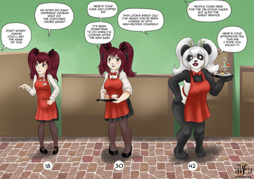 age_progression anthro apron barefoot base_one_layout basic_sequence black_nose blush bow_tie breast_expansion breasts clothing dialogue expansion feet female hair human_to_anthro linear_sequence markings mature_anthro mature_female mole_(marking) offscreen_character one_row_layout pigtails red_hair smile solo species_transformation standing text thick_thighs three_frame_image three_frame_sequence transformation transformation_sequence weight_gain white_hair wide_hips witchfiend calista_(tomlloyd) bear giant_panda human mammal 2020 absurd_res english_text hi_res sequence
