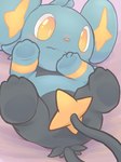 anus bed blush convenient_censorship covering covering_self feral furniture legs_up looking_down lying male on_back solo spread_legs spreading tail tail_censorship 3sthrees nintendo pokemon generation_4_pokemon pokemon_(species) shinx 3:4 hi_res