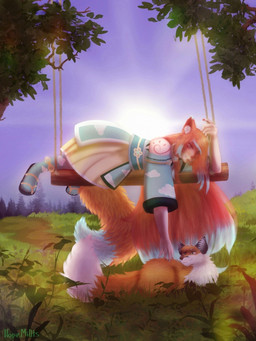anthro duo female feral forest forest_background grass light male male/female nature nature_background plant sky sun sunlight swing tree hopemillts elly_steiny animal_humanoid canid canid_humanoid canine canine_humanoid fox fox_humanoid humanoid mammal mammal_humanoid 3:4 hi_res