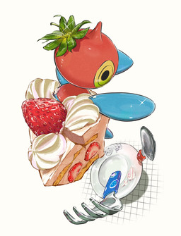 ambiguous_gender beak cake cutlery dairy_products dessert food food_fetish food_play foreshortening fork fruit high-angle_view kitchen_utensils levitation magnetism micro plant plate simple_background solo sparkles spoon stem strawberry strawberry_shortcake_(food) tools whipped_cream white_background yellow_eyes komugicorn nintendo pokemon generation_4_pokemon pokemon_(species) porygon-z 2025 detailed hi_res