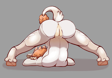 2_horns anthro anus ass_up butt clitoris female female_anthro genitals grey_background hair hooves horn jack-o'_pose leg_tuft nude nude_anthro nude_female orange_hair pose presenting presenting_hindquarters simple_background solo tail tail_tuft tan_body tuft unguligrade vulva white_body creamedpufff bovid caprine goat mammal hi_res