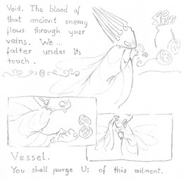 3_panel_comic 4_horns 6_wings ambiguous_gender anthro bodily_fluids clothing clutching_chest distressed grabbing_chest horn insect_wings loose_feather multi_horn multi_wing paper quill robe scroll simple_background solo sweat sweatdrop tears text unknown_object vase white_background white_body white_clothing white_eyes white_head white_robe wings writing_utensil latyabsx hollow_knight_(franchise) team_cherry pale_king_(hollow_knight) arthropod insect 2024 absurd_res english_text graphite_(artwork) hi_res sketch traditional_media_(artwork)