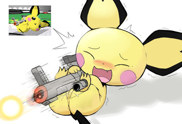 anus blush bodily_fluids butt controller cute_fangs drooling ejaculation eyes_closed fangs female fur game_controller genital_fluids genitals gun improvised_sex_toy masturbation motion_lines nintendo_controller open_mouth orgasm ranged_weapon retro_controller saliva shaking simple_background solo super_scope tears teeth vaginal vaginal_fluids vaginal_masturbation vaginal_squirting vulva weapon weapon_masturbation yellow_body yellow_fur mochi-bun nintendo pokemon super_nintendo super_smash_bros. generation_2_pokemon mammal pichu pokemon_(species) rodent