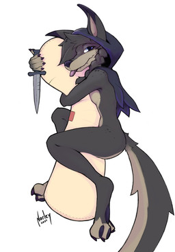 3_toes anthro barefoot black_pawpads blue_eyes body_pillow braided_hair breast_squish breasts brown_body brown_fur cape claws clothing curling_toes dagger digitigrade dipstick_ears ear_markings feet female fur gloves_(marking) grey_body grey_fur hair half-closed_eyes hood hug knife leg_markings looking_at_viewer markings melee_weapon mostly_nude multicolored_ears narrowed_eyes pawpads paws pillow simple_background smile smirk socks_(marking) soles solo squish toes tomboy tongue tongue_out weapon white_background narley oriana_thaffer canid canine canis mammal wolf 2021 hi_res