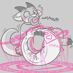 2_horns ambiguous_gender anthro blush blush_lines bodily_fluids bound claws clean_diaper clothed clothing diaper diaper_fetish diaper_only ears_down floating flying_sweatdrops grey_background hands_behind_back heart_symbol horn lock_symbol locked_diaper magic magic_bondage magic_circle object_in_mouth pacifier pacifier_in_mouth pivoted_ears sex_toy simple_background solo stripes surprised sweat sweatdrop topless trap_(contrivance) vibrating_diaper vibrator vowelless vowelless_vocalization wearing_diaper ludis-luteo nivomi kobold scalie 1:1 absurd_res hi_res signature