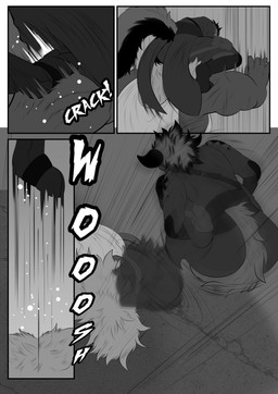 abstract_background anthro bodily_fluids broken_bone cannonball climbing climbing_on crouching duo fight hair inside jumping kick male male/male motion_blur motion_lines onomatopoeia size_difference somersault sound_effects sweat text violence white_hair viola_bat victor_johansen canid canine fox mammal suid suine sus_(pig) wild_boar absurd_res comic hi_res monochrome