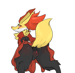 anthro anus big_butt biped butt clothed clothing dress embarrassed female fur genitals hair inner_ear_fluff looking_at_viewer looking_back no_underwear presenting presenting_hindquarters puffy_anus rear_view red_eyes simple_background solo spread_legs spreading tuft vulva white_background backsash nintendo pokemon canid canine delphox generation_6_pokemon mammal pokemon_(species) 2016 absurd_res digital_media_(artwork) hi_res