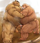 anthro balls belly big_belly blush bodily_fluids brown_body brown_fur butt cum cum_on_ground duo ejaculation erection fur genital_fluids genitals kemono male male/male overweight overweight_male penis sumo tongue tongue_out kotobuki third-party_edit bear mammal 2020 censor_removal_edit