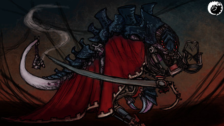 adeptus_mechanicus ambiguous_gender blade_arm chitin_armor clothing cybernetics exoskeleton feral glowing glowing_eyes incense machine mechanical_arm melee_weapon multi_arm multi_eye multi_limb pincers polearm robe scythe solo tail tech_priest weapon wire gummi_art warhammer_(franchise) warhammer_40000 alien carnifex_(tyranid) tyranid 16:9 digital_drawing_(artwork) digital_media_(artwork) digital_painting_(artwork) hi_res painting_(artwork) widescreen