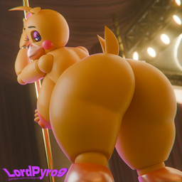 anthro beak big_breasts big_butt blue_eyes blush blush_stickers breasts butt butt_focus dancing detailed_background feathers female huge_breasts huge_butt inside looking_at_viewer looking_back looking_back_at_viewer machine nipples non-mammal_nipples nude pole pole_dancing segmented_body solo stripper_pole tail tail_feathers thick_thighs yellow_body lpyro9 mipsmiyu_(modeler) five_nights_at_freddy's five_nights_at_freddy's_2 scottgames runaboo_chica toy_chica_(fnaf) animatronic avian bird chicken galliform phasianid robot robot_anthro 1:1 2025 3d_(artwork) digital_media_(artwork)