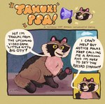 absurd_res ambiguous_gender canid canine dialogue dimple dipstick_legs dipstick_tail feral hi_res little_kitty_big_city mammal markings megaphone official_art pawpads paws public_service_announcement raccoon_dog shaded sitting smile solo tail tail_markings talking_feral tanuki tanuki_(lkbc) unknown_artist