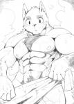 abs anthro biceps fur hair male muscular muscular_anthro muscular_male pecs solo hachi_duchi canid canine mammal 2018 hi_res monochrome sketch