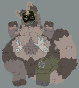 anthro bell bell_collar belly breasts collar disembodied_hand electronics eyes_closed featureless_breasts featureless_crotch female for_a_head lying on_back prosthetic prosthetic_leg prosthetic_limb screen screen_face solo television touching_stomach theonlylou bo_(theonlylou) mammal object_head procyonid raccoon screen_head tv_head absurd_res hi_res