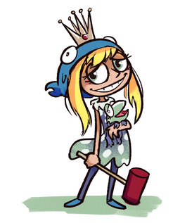 3_toes bangs blonde_hair blue_clothing blue_footwear blue_hat blue_headwear blue_leggings blue_legwear blue_shoes blush carrying_another clothed clothed_female clothed_human clothing croquet_mallet crown dress duo eyelashes feet female female_feral female_human feral footwear fully_clothed fully_clothed_female fully_clothed_human green_body green_clothing green_dress green_eyes green_skin hair hammer hat headgear headwear holding_mallet larger_female leggings legwear lidded_eyes light long_hair open_mouth open_smile pink_tongue princess quadruped royalty shoes simple_background size_difference smaller_female smaller_feral smile smiling_at_viewer tan_body tan_skin toes tongue tools toothy_smile white_background white_eyes altermentality ribbit_king dipsy_(ribbit_king) princess_tippi amphibian frog human mammal 2023 colored digital_drawing_(artwork) digital_media_(artwork) english_description lighting shaded