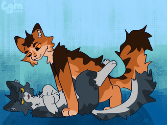 amber_eyes amber_sclera ambiguous_penetration anal black_body black_fur brown_body brown_fur cross-eyed digitigrade dipstick_ears duo ear_markings feral feral_on_feral from_front_position fur gloves_(marking) leg_markings looking_at_another looking_at_partner looking_down looking_down_at_partner looking_pleasured lying male male/male markings missionary_position multicolored_ears on_back penetration sex simple_background socks_(marking) speckled_fur white_body white_fur yellow_eyes yellow_sclera cgm warriors_(book_series) cocoafur_(cgm) fan_character sootfern_(blazybouncy) domestic_cat felid feline felis mammal 4:3 colored_line_art hi_res