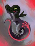 ambiguous_gender feet fingers pupils semi-anthro slit_pupils smile solo tail toes potachi nintendo pokemon generation_7_pokemon pokemon_(species) salandit scalie 3:4 hi_res