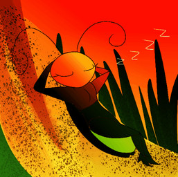 female grass leaf plant semi-anthro sleeping solo startled sunset waking_up wings seabreeze629 arthropod beetle elateroid firefly insect animated low_res