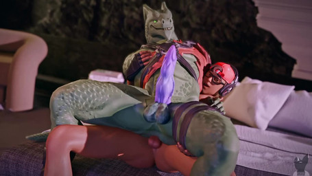 5_claws 5_fingers anal anal_orgasm anal_penetration anthro anthro_on_top anthro_penetrated arm_around_back arm_around_partner arm_around_shoulders arm_on_chest arm_on_shoulder armwear aroused aroused_by_another athletic athletic_anthro athletic_human athletic_male backwards_baseball_cap backwards_hat ball_size_difference balls baseball_cap bed bedroom belt belt_pouch bent_arm bent_legs bent_spoon_position big_penis biped black_clothing black_gloves black_handwear blinking bodily_fluids bottomless bottomless_anthro bottomless_male bouncing_balls bouncing_penis bouncing_tail brown_clothing brown_hair brown_legwear butt camera_shake canon_x_oc chair claws clipping clothed clothing cum cum_drip cum_in_ass cum_inside cum_on_balls cum_on_chest cum_on_own_balls cum_on_own_chest cum_on_own_penis cum_on_penis cum_on_self cum_strand cum_while_penetrated cumshot dripping duo dutch_angle ejaculation electronics empty_eyes erection eyewear finger_claws fingerless_gloves fingers from_behind_position front_view furniture genital_fluids genitals glans glasses gloves glowing glowing_eyes green_body green_eyes green_scales hair hand_around_torso hand_on_chest hand_on_leg hand_on_partner's_leg hand_on_shoulder hands-free handwear hat headgear headphones headwear holding_leg human_on_anthro human_on_bottom human_penetrating human_penetrating_anthro inside interspecies larger_anthro larger_male leather leather_strap leg_pouch legband legwear looking_at_another looking_at_partner looking_pleasured looking_up looking_up_at_another looking_up_at_partner lying lying_on_bed male male/male male_penetrated male_penetrating markings mostly_nude mostly_nude_anthro mostly_nude_male muscular muscular_anthro muscular_male narrowed_eyes nude_human nude_male on_back on_bed open_mouth open_smile orgasm pecs penetration penile penile_penetration penis penis_in_ass penis_size_difference pink_penis power_bottom ranged_weapon red_clothing red_tongue red_topwear ridged_penis scales sex sex_on_bed sharp_teeth shoulder_guards shuriken simultaneous_orgasms size_difference smaller_human smaller_male smile sofa spikes spikes_(anatomy) spots spotted_body spotted_scales spread_legs spreading straddling straps tail tail_motion tan_balls tan_body tan_penis tapering_penis teeth thick_thighs thigh_pouch throbbing throbbing_balls throbbing_penis thrusting tongue topwear torn_clothing torn_topwear vein veiny_penis weapon twitchyanimation x_redeyes_(modeler) epic_games fortnite mythology fan_character hex_(lewd_exo) hybrid_(fortnite) dragon human lizard mammal mythological_creature mythological_scalie reptile scalie wingless_dragon 16:9 2026 3d_(artwork) 3d_animation animated blender_(artwork) digital_media_(artwork) no_sound short_playtime video watermark widescreen