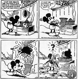 4_fingers anthro beak bottomwear clothed clothing dialogue duo egg electronics female feral fingers footwear gloves handwear male motion_lines open_beak open_mouth outside radio shoes speech_bubble tail text walt_disney_(artist) win_smith disney public_domain mickey_mouse avian bird chicken galliform mammal mouse murid murine phasianid rodent 1930 20th_century absurd_res ancient_art black_and_white english_text hi_res monochrome signature