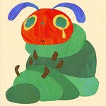 ambiguous_gender bodily_fluids brown_legs crying feral green_body green_eyes hexapod larva looking_at_viewer red_body solo tears yellow_sclera mila.useche the_very_hungry_caterpillar arthropod caterpillar insect 2024