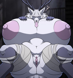 anthro anus belly big_breasts big_butt big_female breasts butt exposed_breasts eyeless female fur genitals hand_on_breast heart_symbol holding_breast huge_breasts huge_thighs hyper hyper_breasts love multicolored_body multicolored_fur navel nipples pink_anus pink_nipples pink_vulva presenting presenting_anus presenting_breasts presenting_hindquarters presenting_vulva romantic sitting slightly_chubby smile solo spread_legs spreading thick_thighs tongue tongue_out two_tone_body two_tone_fur vulva wide_hips pyc-art bloodborne fromsoftware sony_corporation sony_interactive_entertainment vicar_amelia canid canine canis hybrid mammal monster wolf hi_res