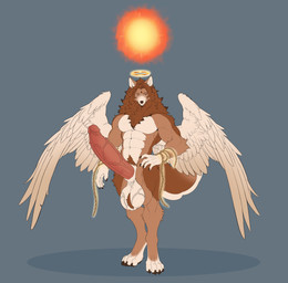abs animal_genitalia anthro ball_tuft balls big_balls big_penis chain ears_up erection feathered_wings feathers foreskin fur genitals hair halo hand_on_hip huge_balls huge_penis humanoid_genitalia humanoid_penis hybrid_genitalia hybrid_penis hyper jewelry looking_at_viewer male multi_eye multicolored_body multicolored_fur muscular muscular_anthro muscular_male paws penis pubes sheath sheathed_humanoid_penis smile smiling_at_viewer solo standing sun tuft wings giselle_orochi sam_hansen angel canid canine canis domestic_dog livestock_guardian_dog mammal molosser pastoral_dog spitz absurd_res hi_res