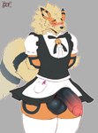 2024 anthro apron arcanine balls bell big_balls big_penis blush bodily_fluids bow_ribbon clothed clothing crossdressing def_the_arcanine dress dripping erection eyebrows eyes_closed fan_character femboy flustered frown fur generation_1_pokemon genital_fluids genitals glans grey_background half-erect hands_behind_back hi_res humanoid_genitalia humanoid_penis ineffective_clothing legwear maid_uniform male nintendo nsfw_def pen penis penis_under_skirt pokemon pokemon_(species) precum precum_drip precum_string scrotum_flap signature simple_background solo standing thick_penis thick_thighs thigh_highs tuft uniform urethra