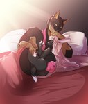 anthro black_body butt cuddling duo female hair larger_male male male/female pink_hair size_difference smaller_female bunnywhiskerz bunny_(oc) canid canine canis domestic_dog lagomorph leporid mammal rabbit character_request digital_media_(artwork) hi_res shaded