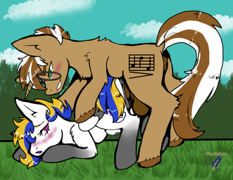 anus bent_over blush cutie_mark duo eyewear female feral from_behind_position fur genitals glasses hair hooves horn male male/female mounting multicolored_hair outside public public_sex quadruped sex tan_body tan_fur unicorn_horn vulva white_body white_fur wings bluequill_studios hasbro my_little_pony mythology bluequill fan_character tenor_d_cresendo equid equine mammal mythological_creature mythological_equine pegasus unicorn absurd_res hi_res