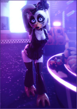 accessory alternate_costume alternative_fashion anthro arm_accessory armwear beak biped black_clothing black_dress black_lipstick black_makeup blue_eyes bow_ribbon breasts cleavage clothed clothing dress female goth hair hair_accessory hands_behind_head legwear lipstick looking_at_viewer machine makeup male on_model solo thigh_highs mrcourage616 ashley_orange_(modeler) five_nights_at_freddy's five_nights_at_freddy's:_security_breach scottgames steel_wool_studios glamrock_chica animatronic avian bird chicken galliform phasianid robot 3d_(artwork) digital_media_(artwork) hi_res