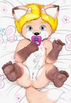 anthro anus baby blonde_hair bodily_fluids butt clitoris cum cum_in_pussy cum_inside cum_on_belly cum_on_body cum_on_face female genital_fluids genitals gloves_(marking) hair horn leg_markings loli looking_at_viewer markings navel nude pacifier pussy socks_(marking) solo young young_anthro young_female maximilo katinka canid canine fox mammal red_fox true_fox 2014 absurd_res hi_res