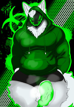 anthro clothing erection fur genitals hair machine male penis screen screen_face solo blake_toxictyproot protogen hi_res