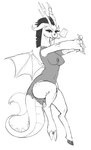 2014 anthro anthrofied beverage breasts chimera crossgender digital_drawing_(artwork) digital_media_(artwork) discord_(mlp) draconequus fangs female food friendship_is_magic greyscale hasbro hi_res horn kevinsano looking_at_viewer membrane_(anatomy) membranous_wings monochrome my_little_pony nipples nude solo teeth wings