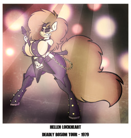 anthro anthrofied between_breasts big_breasts boots breasts brown_hair chain cleavage clothed clothing electric_guitar eyeshadow female footwear guitar hair makeup musical_instrument photo playing_guitar playing_music plucked_string_instrument polaroid_photo shoes solo spikes string_instrument tail tail_wraps text wraps cocomania hasbro my_little_pony fan_character hellen_lockheart earth_pony equid equine horse mammal pony 2016 absurd_res english_text hi_res