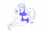 absurd_res amber_(predation) armband athletic_wear blue_and_white breasts canid canine canis cleavage clothed clothing electronics female fully_clothed hi_res mammal monochrome music_player phone predation_(game) sephra sketch solo wolf