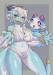 anthro big_breasts breasts clothed clothing duo female skimpy tail wraps su1ka mythology ika_devil nere dragon mythological_creature mythological_scalie scalie hi_res