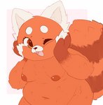 anthro areola big_areola big_ears breasts brown_body brown_eyes brown_fur cute_fangs fangs female fur loli multicolored_body multicolored_fur navel nipples nude one_eye_closed open_mouth raccoon_tail red_body red_fur simple_background slightly_chubby solo teeth white_background white_body white_fur wink young young_anthro linen_lolita disney pixar turning_red meilin_lee_(turning_red) ailurid mammal red_panda