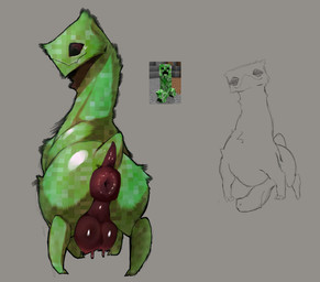 animal_genitalia anus balls black_eyes bodily_fluids butt feral fur genitals green_body green_fur looking_at_viewer male penis presenting presenting_anus presenting_hindquarters puffy_anus rear_view screencap_redraw solo sweat sweaty_balls sweaty_genitalia tail_anus vitor_swissidoldragon microsoft minecraft mojang xbox_game_studios creeper_(minecraft) reference_image