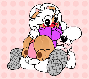 anal anal_penetration animal_genitalia animal_penis anthro anus balls big_balls big_breasts big_butt big_penis blue_eyes blush bodily_fluids breasts butt clothed clothing duo erection female female/female fishnet_clothing fishnet_leggings fishnet_legwear fishnet_stockings fishnet_thigh_highs fur genitals gynomorph gynomorph/female heart_eyes heart_symbol huge_breasts huge_butt intersex intersex/female intersex_penetrating leggings legwear looking_at_viewer nipples pawpads penetration penis purple_clothing purple_sweater purple_topwear sex simple_background smile sweat sweater sweaty_butt tail thick_thighs thigh_highs topwear white_body white_fur wool_(fur) paka_mzuri kahawa_(paka_mzuri) tittey_(paka_mzuri) bovid caprine lagomorph leporid mammal rabbit sheep digital_drawing_(artwork) digital_media_(artwork) pixel_(artwork)