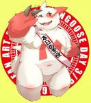 anthro belly blush fur male navel overweight overweight_male text white_body white_fur hanji1st nintendo pokemon zangoose_day generation_3_pokemon mammal pokemon_(species) zangoose 2019 hi_res japanese_text