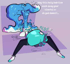 anthro balls belly belly_inflation big_penis bodily_fluids cum dialogue drinking drinking_water duo erection female forced_drinking genital_fluids genitals glowing glowing_genitalia glowing_penis gynomorph hand_on_belly inflation intersex intersex/female liquid_hair machine masturbation orgasm penis precum pseudo_hair robot_balls robot_penis segmented_penis tapering_penis text tongue tongue_out unusual_anatomy unusual_balls unusual_genitalia unusual_penis water wide_hips gingersnaps_(artist) deltarune undertale_(series) miss_mizzle tasque_manager elemental_creature mizzle_(deltarune) robot water_creature english_text hi_res