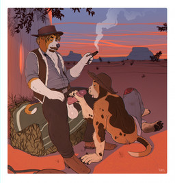 anthro athletic athletic_anthro athletic_male balls belt boots brown_body brown_fur cigar clothed clothing cowboy_hat duo ear_piercing ear_ring facial_hair footwear fur genitals glans handjob hat headgear headwear humanoid_genitalia humanoid_penis imminent_oral male male/male male_anthro open_clothing open_shirt open_topwear outside pawpads penile penis penis_poking_out penis_through_fly piercing plant ring_piercing saggy_balls sex shirt shoes sitting smoking smoking_cigar spread_legs spreading tail tan_body tan_fur tongue tongue_out topless topless_anthro topless_male topwear tree themutt adzy_beagle beagle canid canine canis domestic_dog hunting_dog mammal scent_hound 2025 hi_res trans_(lore) trans_man_(lore)