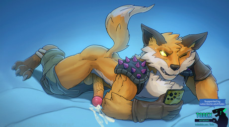 anthro balls bodily_fluids cellphone clothed clothing cum cumshot digitigrade ejaculation electronics erection genital_fluids genitals glans glowing glowing_eyes hands-free lying male masturbation muscular muscular_male on_front partially_clothed penile penile_masturbation penis phone smartphone solo tail vein veiny_penis yellow_eyes todex epic_games fortnite fennix_(fortnite) canid canine fox mammal true_fox hi_res